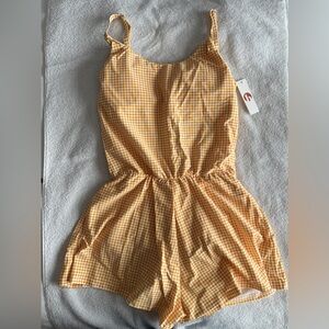 Honey Mark Rue Swim Romper Marigold Gingham Small